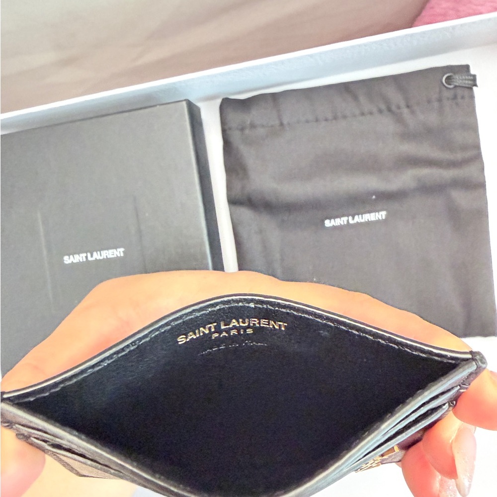 Saint Laurent Black Card Holder with Gold Logo - Picture 5 of 8